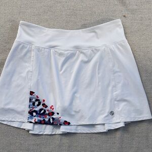 Lija White Tennis Skirt with Colorful Pattern on front corner